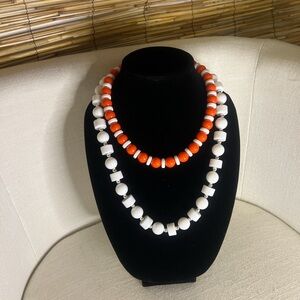 Orange and White Bead Necklace Set vintage caldor